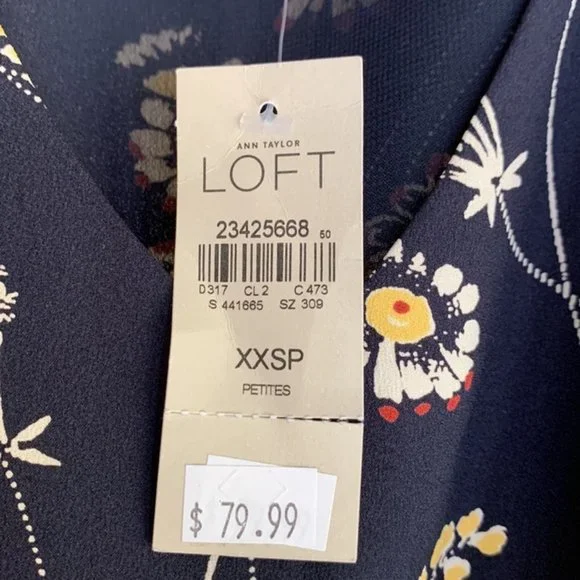 NWT - Loft Women’s Petite Blue Floral Midi Dress (Size XXSP) - Picture 3 of 5